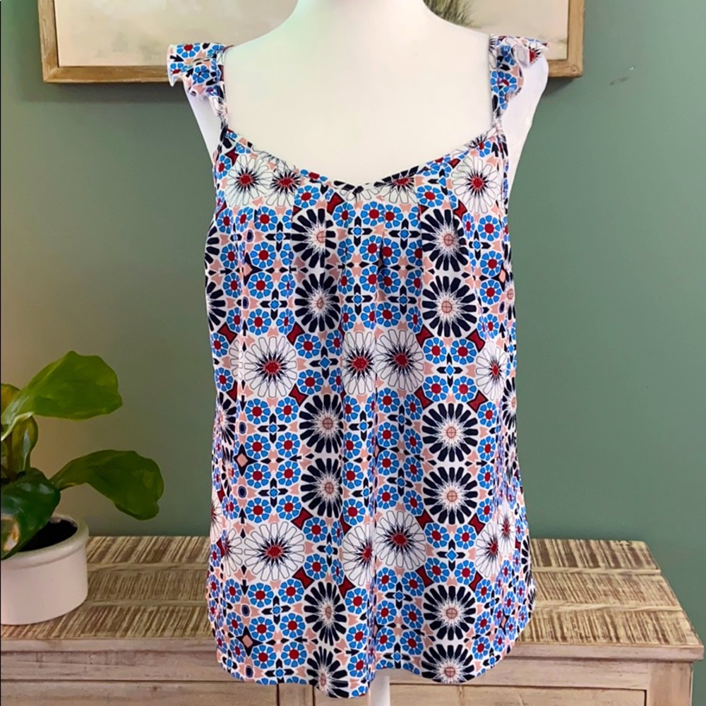 Modcloth Printed Ruffle Top S